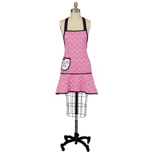 Contemporary pink apron with swirls and black trim