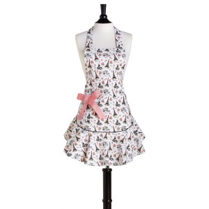 Retro / Vintage apron - Decorated with Paris Eiffel Tower and Pink Bow
