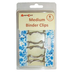 Girly desk supplies: Blue and white floral medium sized binder clips