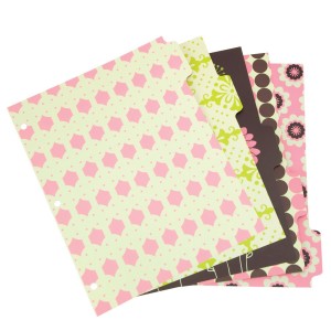 Girly desk accessories: pink, green & brown patterned binder dividers