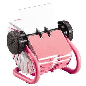 Girly desk accessories: Pink Rolodex business card rotary file