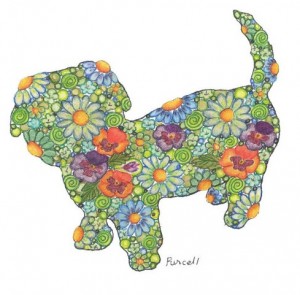 Floral pet portrait dog silhouette