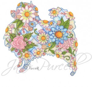 PRETTY POMERANIAN  - floral dog silhouette art