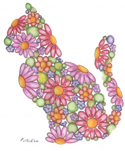 Flowery cat - floral animal silhouette
