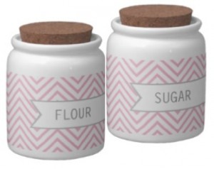 Pink kitchen accessories: Pink zigzag / chevron pattern canisters for flour and sugar