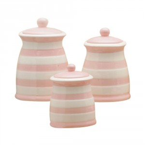 Striped white and pink jars / canisters for your pink kitchen