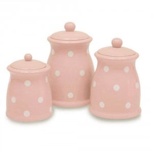 Pink and White Polka dot canisters for your pink kitchen