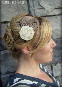 Handmade white and beige flower headband - vintage elegance