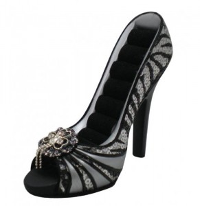 Black and Silver Zebra Print High Heel Shoe Ring Holder