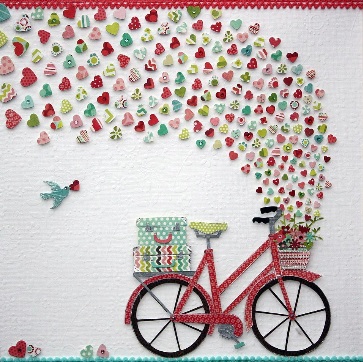 Nursery Wall Art: Colorful and Cute Bicycle with baskets overflowing full of love hearts