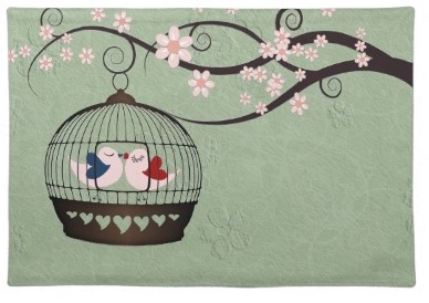 Romantic and cute love Birds in a cage green Placemat
