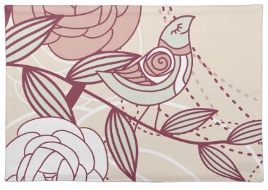 Elegant and Girly Flower and Pretty Little Bird Placemats