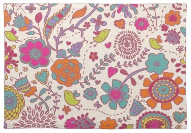 Funky Retro Cartoon Pretty Little Birds and Flowers Placemats