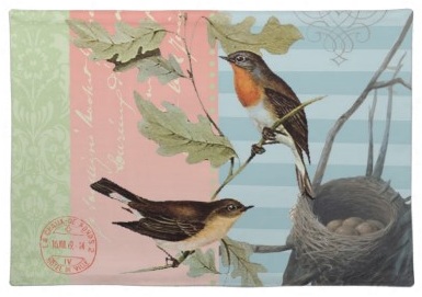 European Robin Pink Green and Blue Beautiful Bird placemats