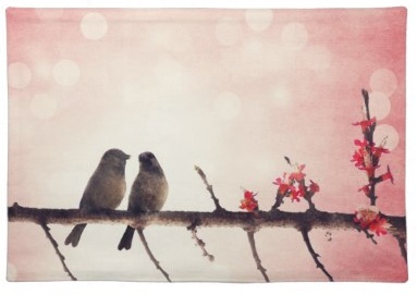 Pink bird silhouettes on a branch - Love birds placemats