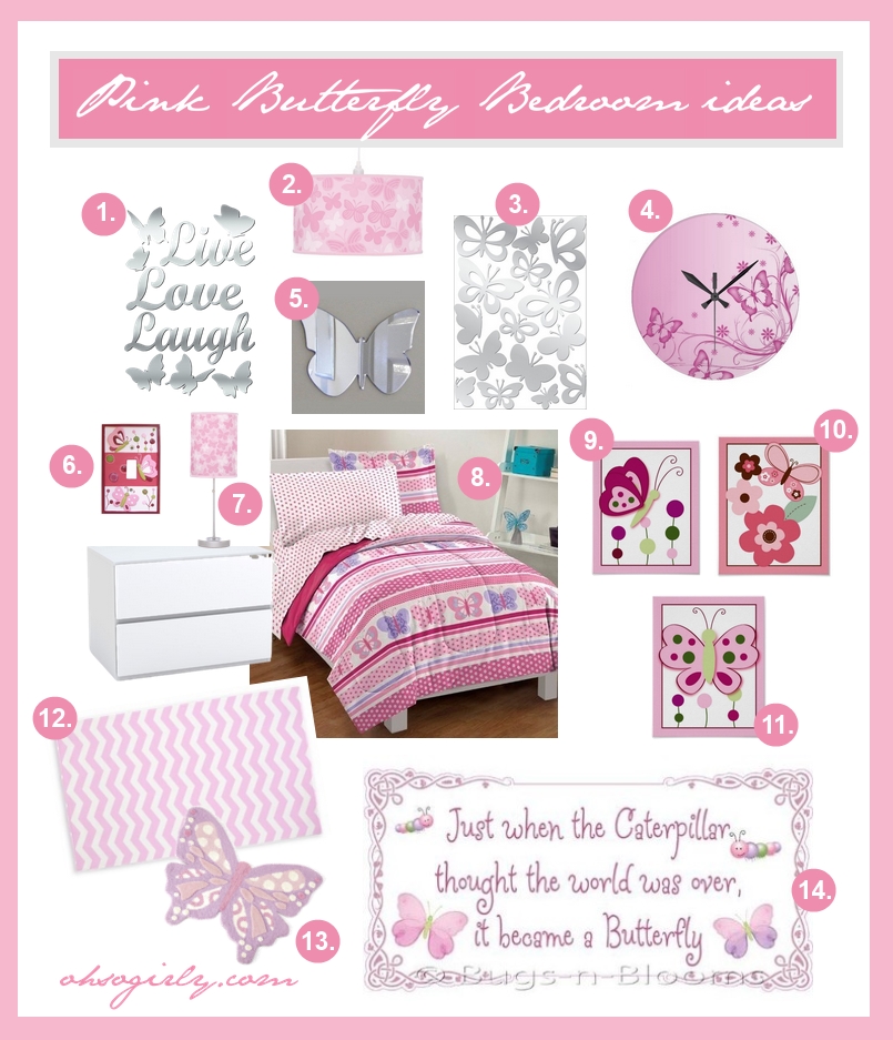 Pink butterfly bedroom decor ideas for a girls room